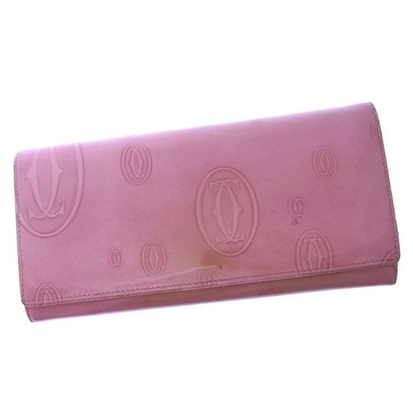 Cartier Wallet Purse Long Wallet Pink Woman Authentic Used Y2477